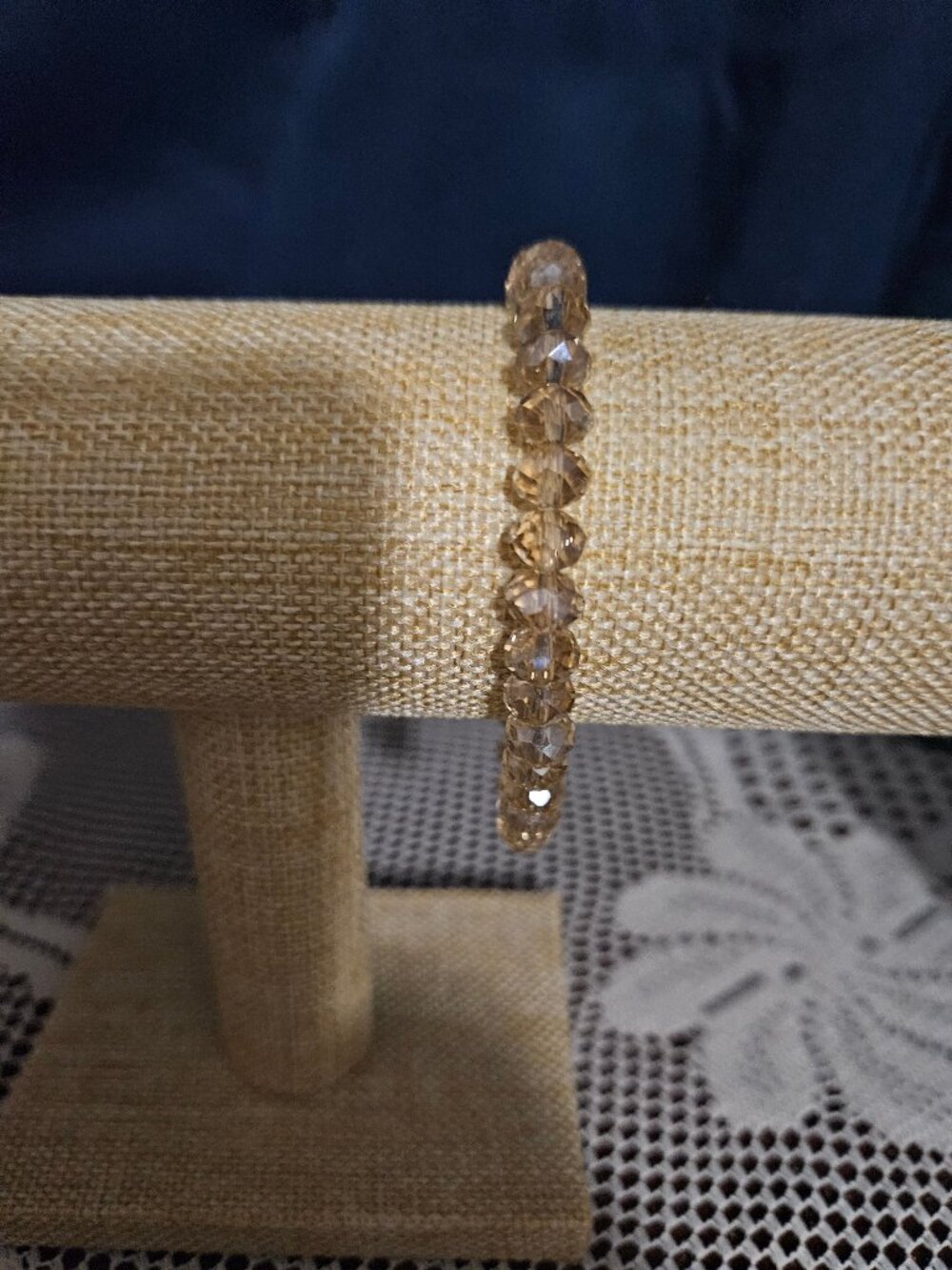 Size 7.5 Champagne Faceted Rondelle Crystal Beaded Stretch Bracelet